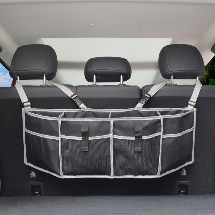 Gray Edging Foldable Multifunctional Long Car Seat Back Storage Bag(Black + Gray Edging)