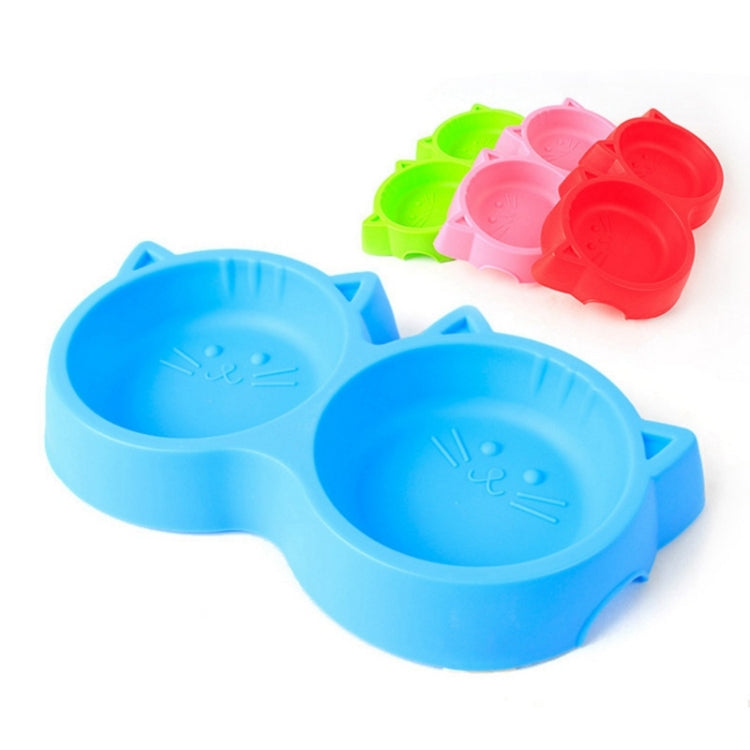 Dog and Cat Face Printed Double Bowl Plastic Food Bowl Pet Products