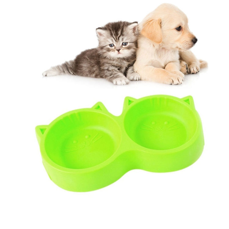 Dog and Cat Face Printed Double Bowl Plastic Food Bowl Pet Products