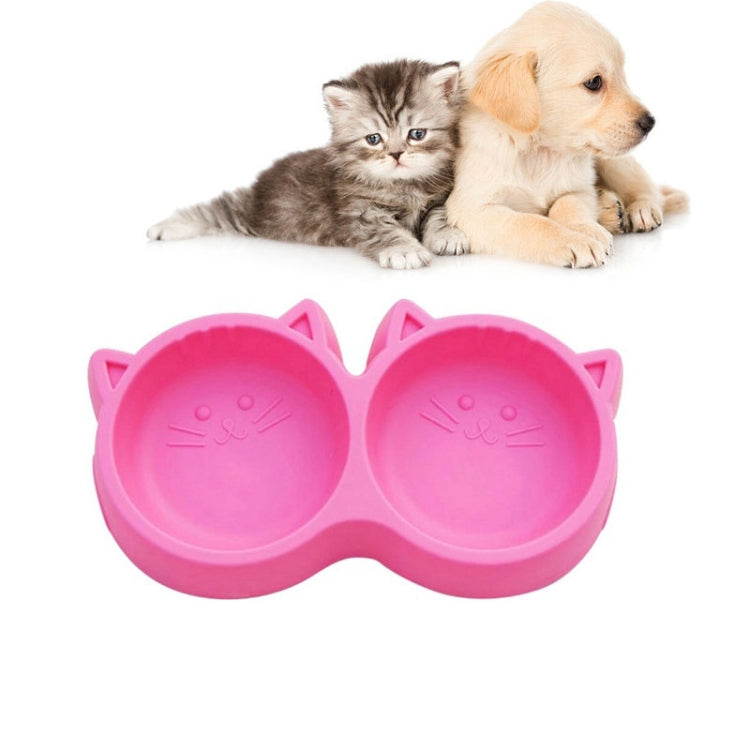 Dog and Cat Face Printed Double Bowl Plastic Food Bowl Pet Products