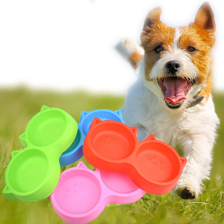 Dog and Cat Face Printed Double Bowl Plastic Food Bowl Pet Products