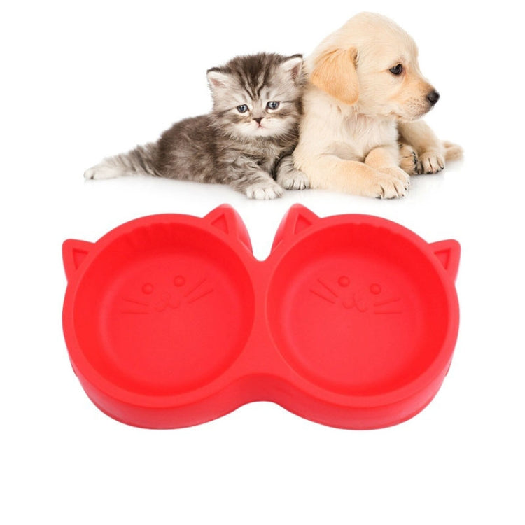Dog and Cat Face Printed Double Bowl Plastic Food Bowl Pet Products