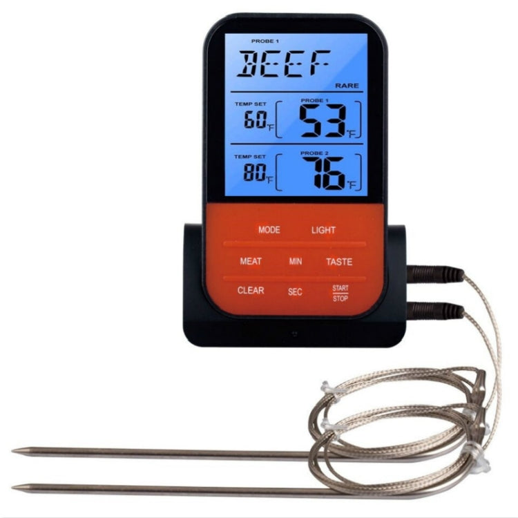 LCD Digital Food Thermometer with Dual Probe Sensors Timer