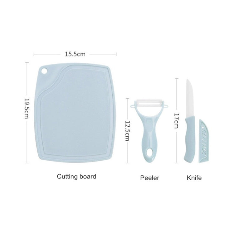 3 in 1Ceramic Fruit Knife Peeler Cutting Board Household Kitchen Tools Set(Pink)