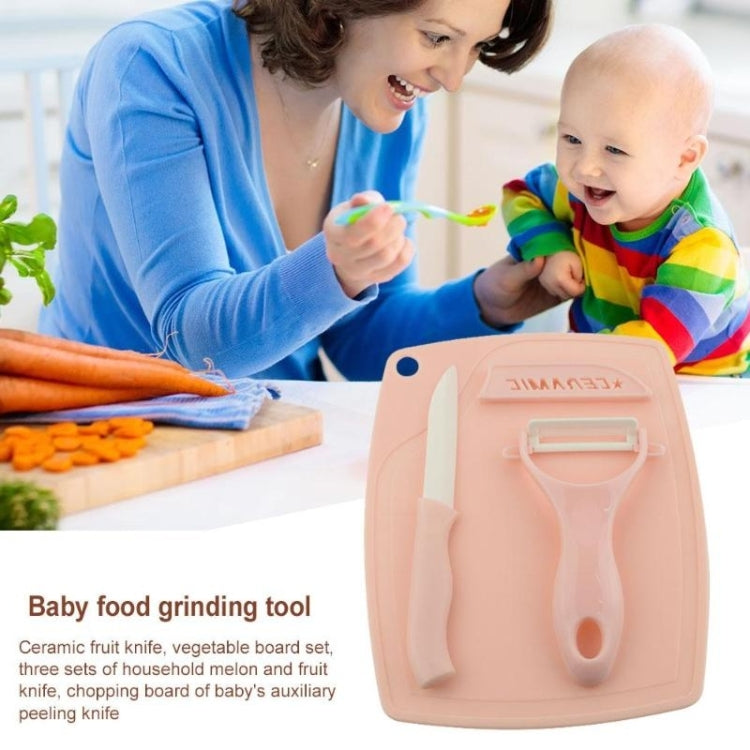 3 in 1Ceramic Fruit Knife Peeler Cutting Board Household Kitchen Tools Set(Pink)