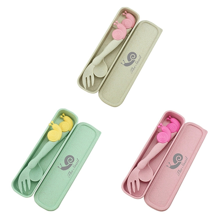 2 SET Wheat Children Portable Non-Slip Elbow Spoon Fork