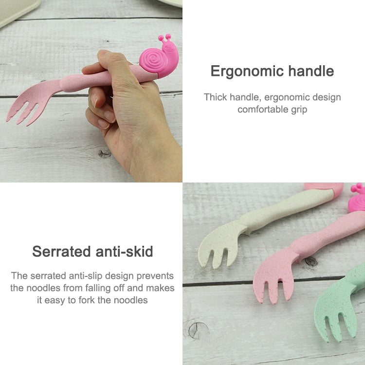 2 SET Wheat Children Portable Non-Slip Elbow Spoon Fork