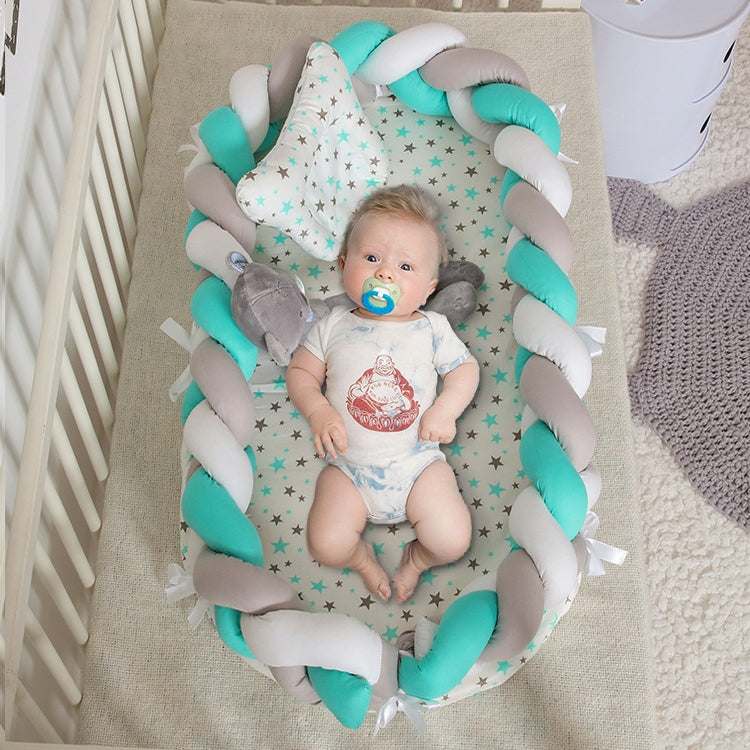 Cotton Woven Folding Portable Crib Bed Bionic Removable and Washable Manual Fence Three-dimensional Protective Crib