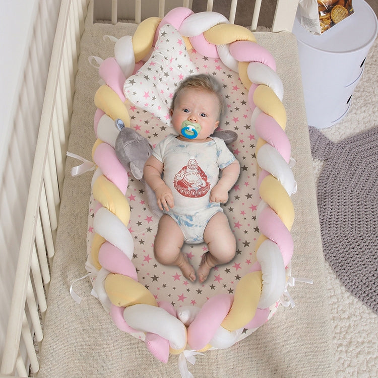 Cotton Woven Folding Portable Crib Bed Bionic Removable and Washable Manual Fence Three-dimensional Protective Crib