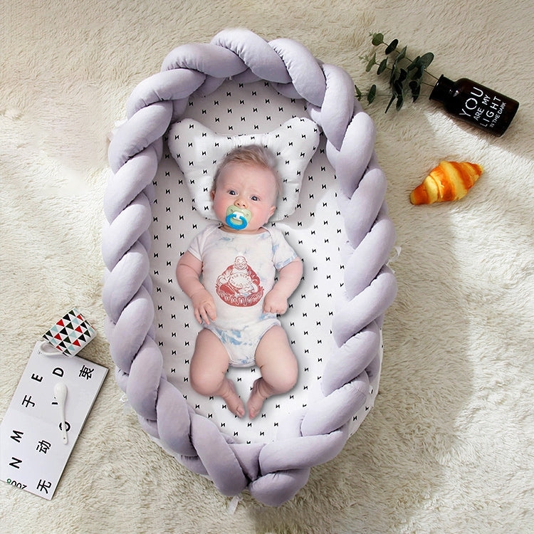 Cotton Woven Folding Portable Crib Bed Bionic Removable and Washable Manual Fence Three-dimensional Protective Crib