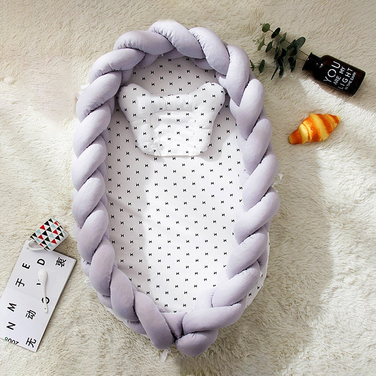 Cotton Woven Folding Portable Crib Bed Bionic Removable and Washable Manual Fence Three-dimensional Protective Crib