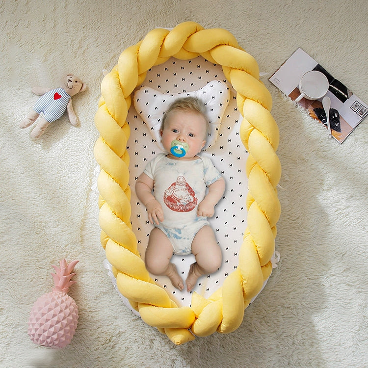 Cotton Woven Folding Portable Crib Bed Bionic Removable and Washable Manual Fence Three-dimensional Protective Crib