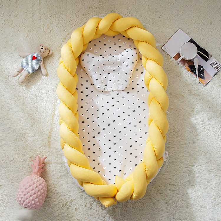 Cotton Woven Folding Portable Crib Bed Bionic Removable and Washable Manual Fence Three-dimensional Protective Crib