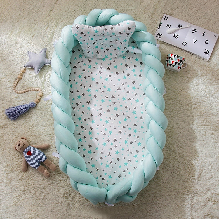 Cotton Woven Folding Portable Crib Bed Bionic Removable and Washable Manual Fence Three-dimensional Protective Crib