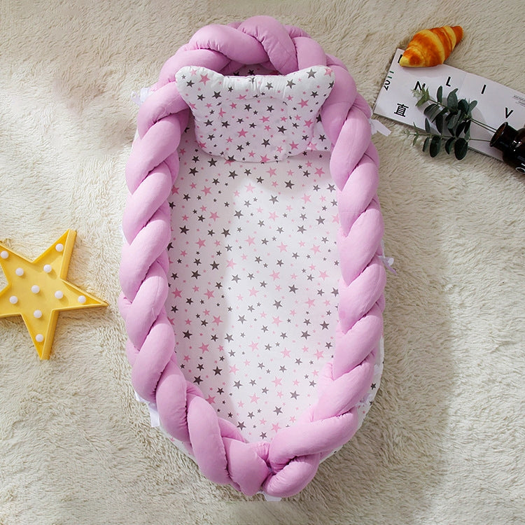 Cotton Woven Folding Portable Crib Bed Bionic Removable and Washable Manual Fence Three-dimensional Protective Crib