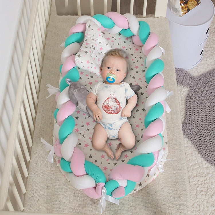 Cotton Woven Folding Portable Crib Bed Bionic Removable and Washable Manual Fence Three-dimensional Protective Crib