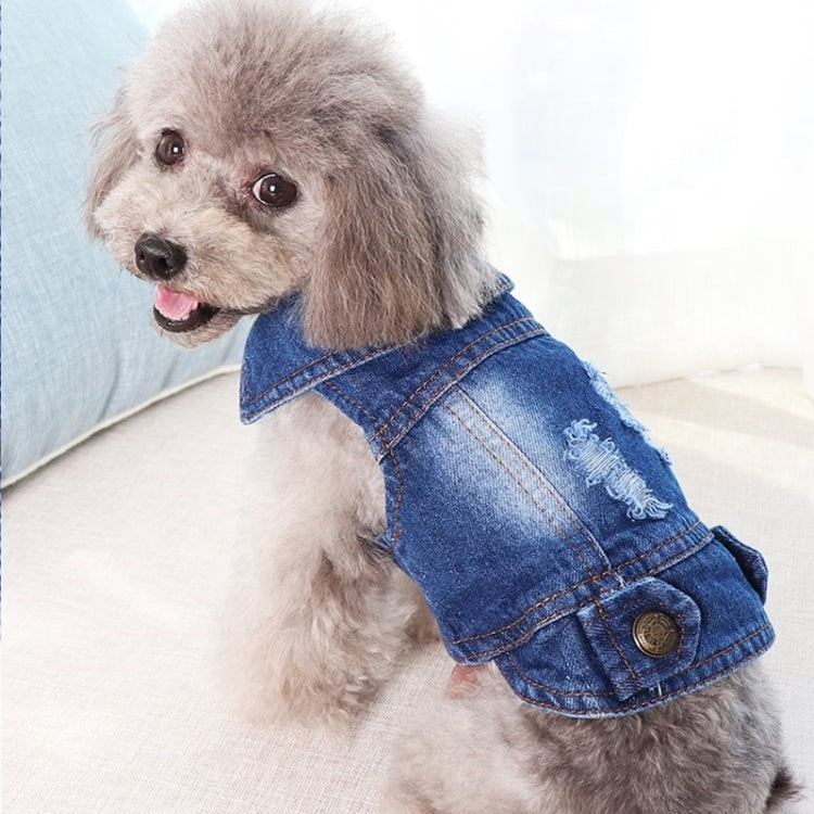 Retro Personality Denim Small Vest Pet Dog Clothes Pet Jacket, Size:XS