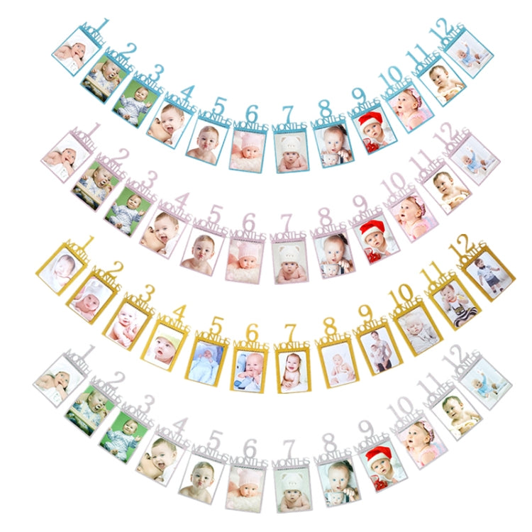 1St Baby 12 Months Birthday Pull Flag Photo Wall Slogan Banner Month Photo Clip Flower