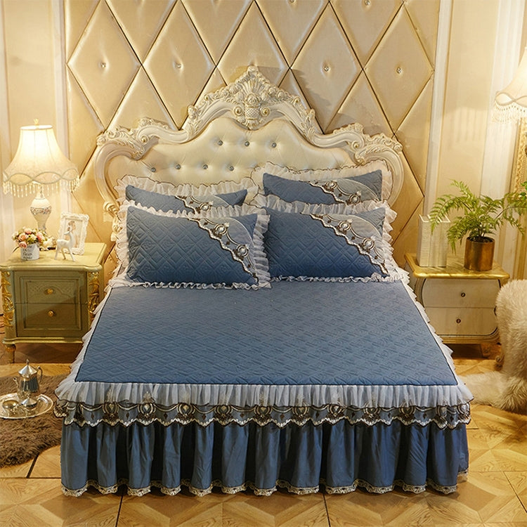 Luxury Thick Cotton Bed Skirt with Lace Edge Non-slip Bedding Set, Size:1.5x2.0m(3-Piece)