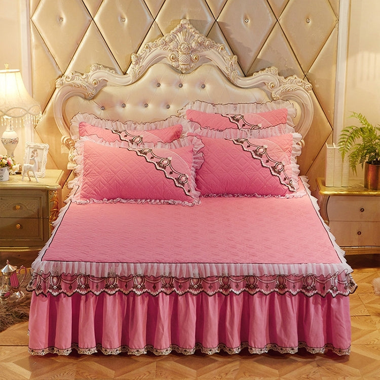 Luxury Thick Cotton Bed Skirt with Lace Edge Non-slip Bedding Set, Size:1.8x2.2m(3-Piece)