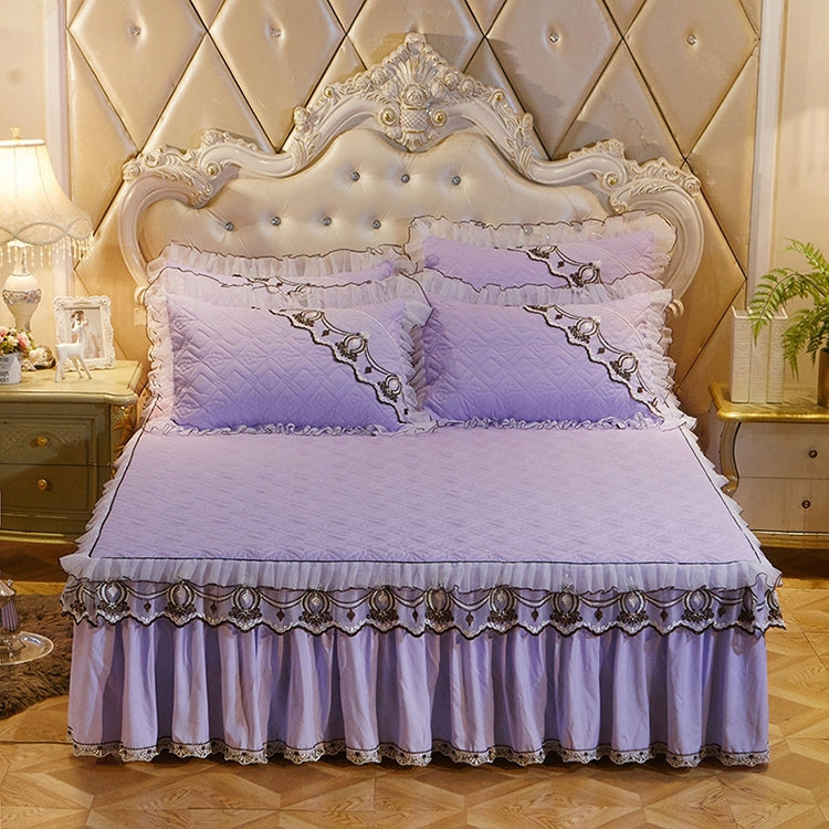Luxury Thick Cotton Bed Skirt with Lace Edge Non-slip Bedding Set, Size:1.8x2.2m(3-Piece)