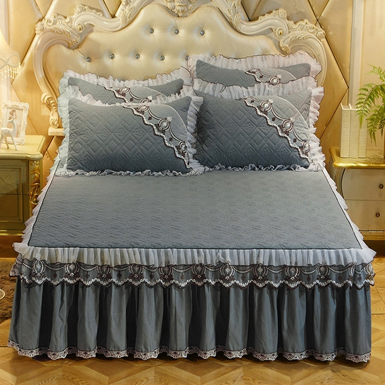 Luxury Thick Cotton Bed Skirt with Lace Edge Non-slip Bedding Set, Size:1.8x2.2m(3-Piece)