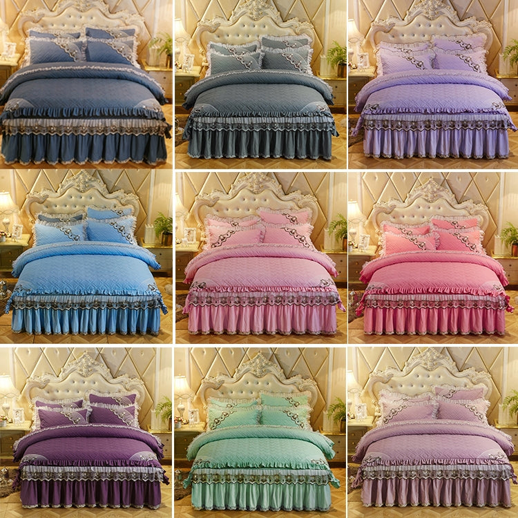 Luxury Thick Cotton Bed Skirt with Lace Edge Non-slip Bedding Set, Size:1.8x2.2m(4-Piece)