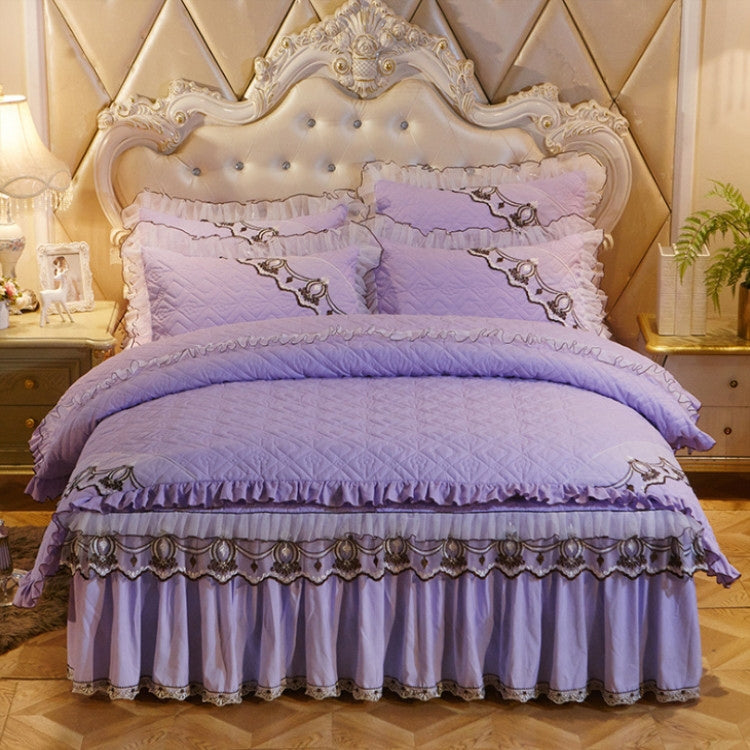 Luxury Thick Cotton Bed Skirt with Lace Edge Non-slip Bedding Set, Size:2.0x2.2m(4-Piece)