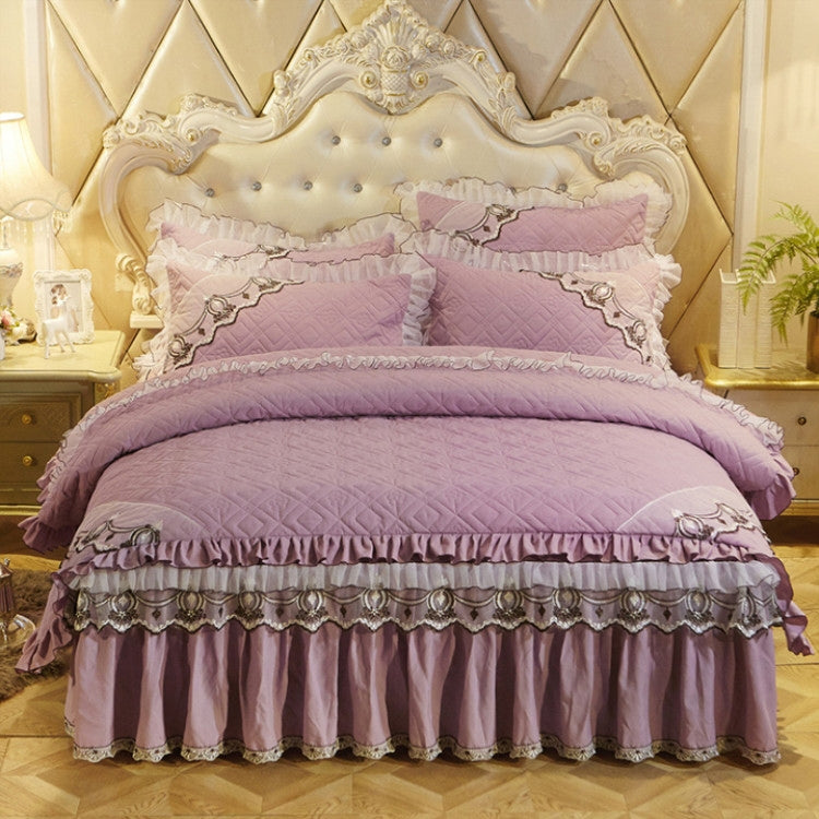 Luxury Thick Cotton Bed Skirt with Lace Edge Non-slip Bedding Set, Size:2.0x2.2m(4-Piece)