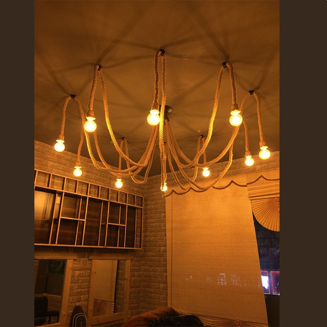 2m Office Clothing Store Restaurant Retro Wrought Iron Spider Twine Chandelier with LED Light Source