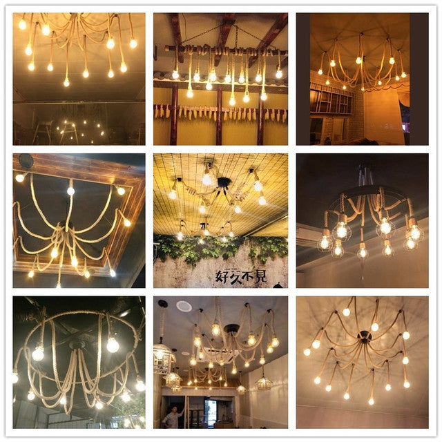 2m Office Clothing Store Restaurant Retro Wrought Iron Spider Twine Chandelier with LED Light Source