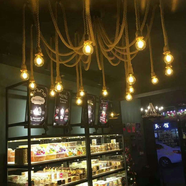 2m Office Clothing Store Restaurant Retro Wrought Iron Spider Twine Chandelier with LED Light Source