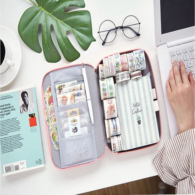 Creative Pencil Case Canvas Zipper Large Capacity Cute Pencil Box Portable Storage Bag School Stationery