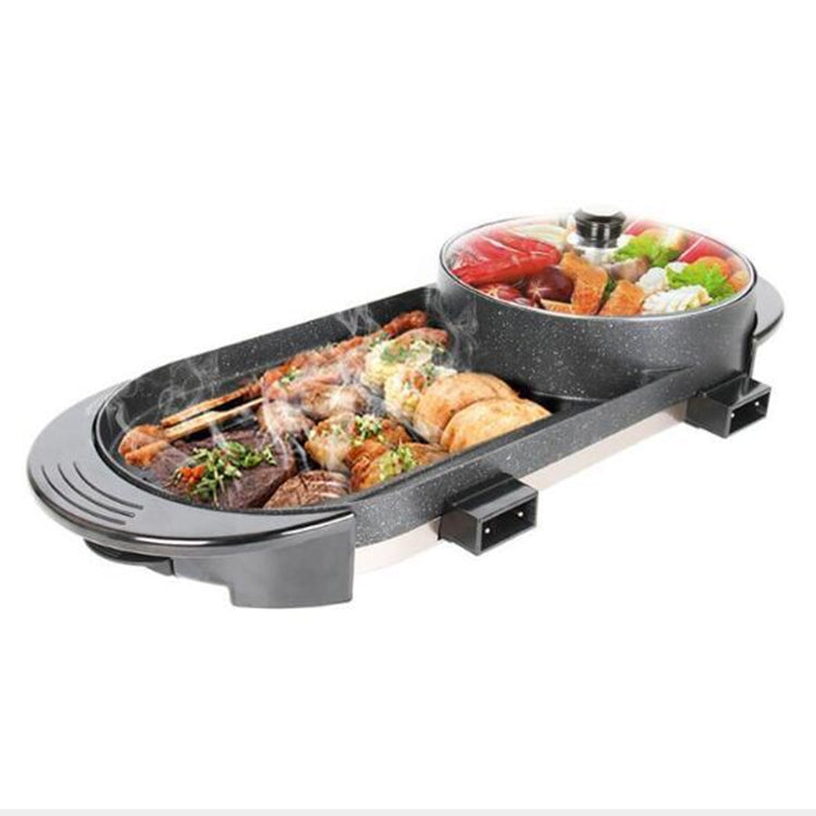 Smokeless Electric Grill Non-stick Chafing Dish Home Appliances, Style:Long removable separable roast pot