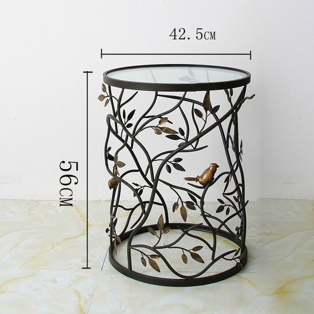 Home Creative Retro Iron Round Coffee Table Bedroom Small Round Table(Black)