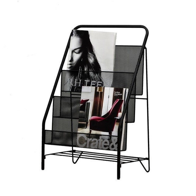 Nordic Minimalist Modern Iron Magazine Shelf Children Picture Book Small Bookshelf(Black large size (5 layers))