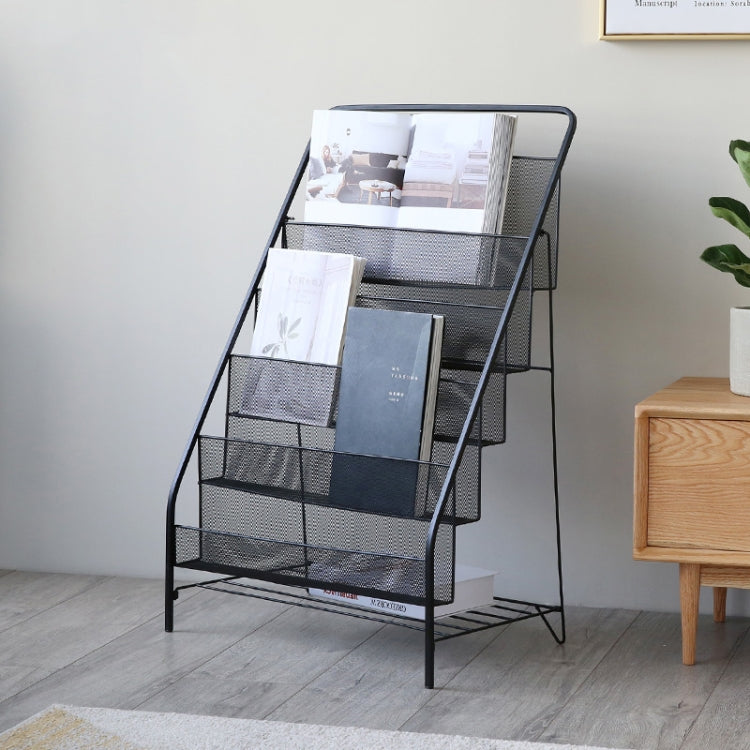 Nordic Minimalist Modern Iron Magazine Shelf Children Picture Book Small Bookshelf(Black large size (5 layers))