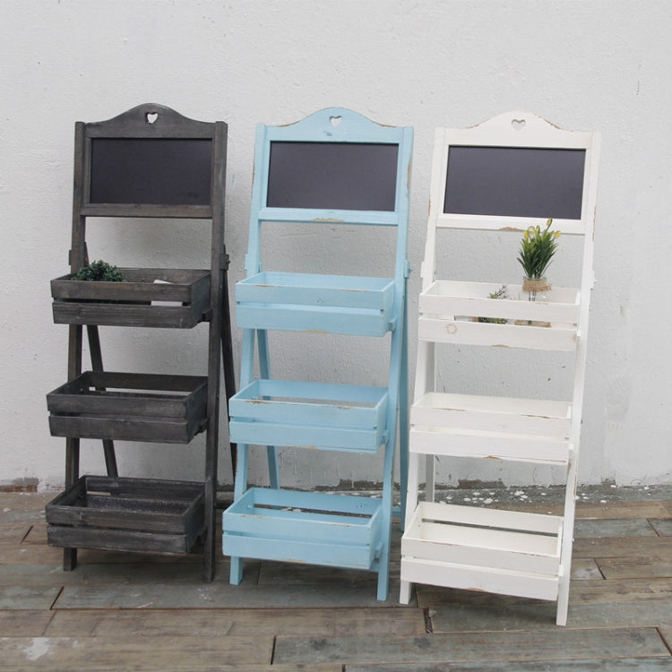 Indoor Living Room Decoration Decoration Three-layer Fir Flower Stand with Blackboard(White)