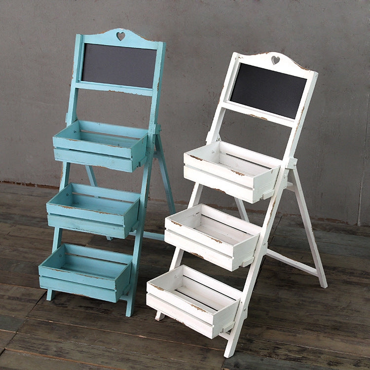 Indoor Living Room Decoration Decoration Three-layer Fir Flower Stand with Blackboard(White)