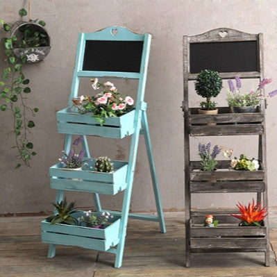 Indoor Living Room Decoration Decoration Three-layer Fir Flower Stand with Blackboard(White)