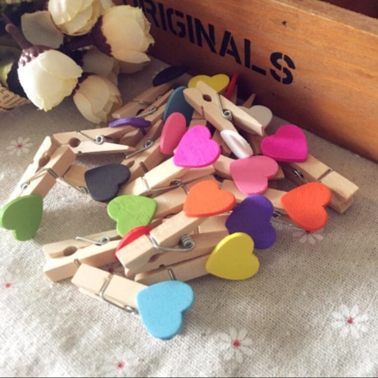 Mini Wooden Love Shape Craft Pegs Paper Photo Hanging Spring Clips(3.5cm color mixing 50 pieces / bag)