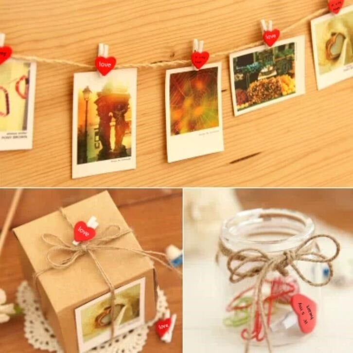 Mini Wooden Love Shape Craft Pegs Paper Photo Hanging Spring Clips(3.5cm color mixing 50 pieces / bag)
