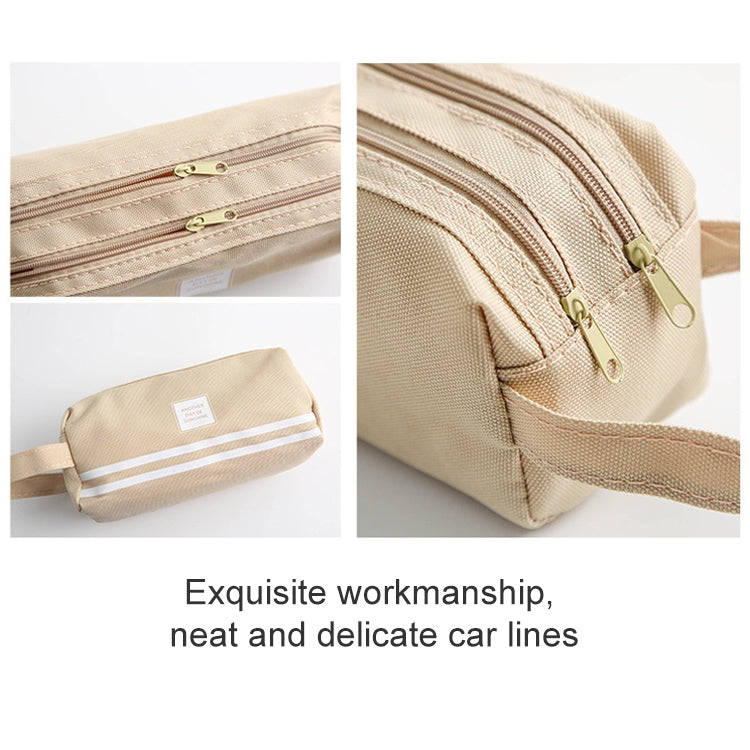 2 PCS Hand-Held Large Capacity Pen Bag Pure Color Double Zipper Pen Bag