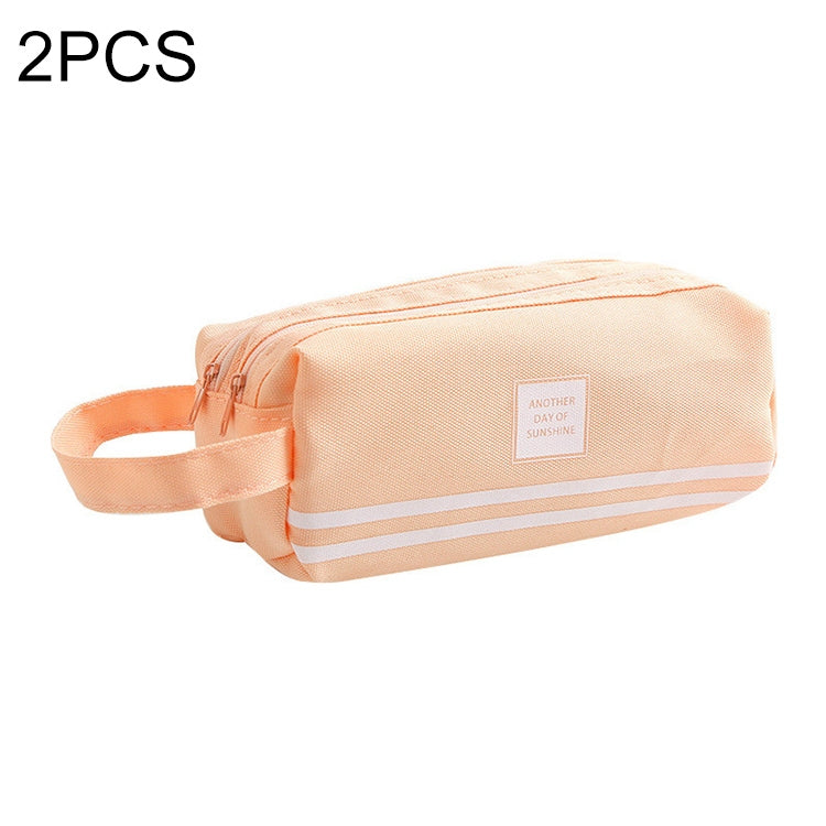 2 PCS Hand-Held Large Capacity Pen Bag Pure Color Double Zipper Pen Bag