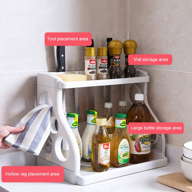 Household Multi-function Plastic Double-layer Floor Knife Holder Seasoning Bottle Storage Rack Item Management Rack(Pink)