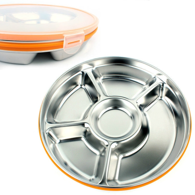 5 Grid Stainless Steel Lunch Box Outdoor Picnic Lunch Box Round Fast Food Tray
