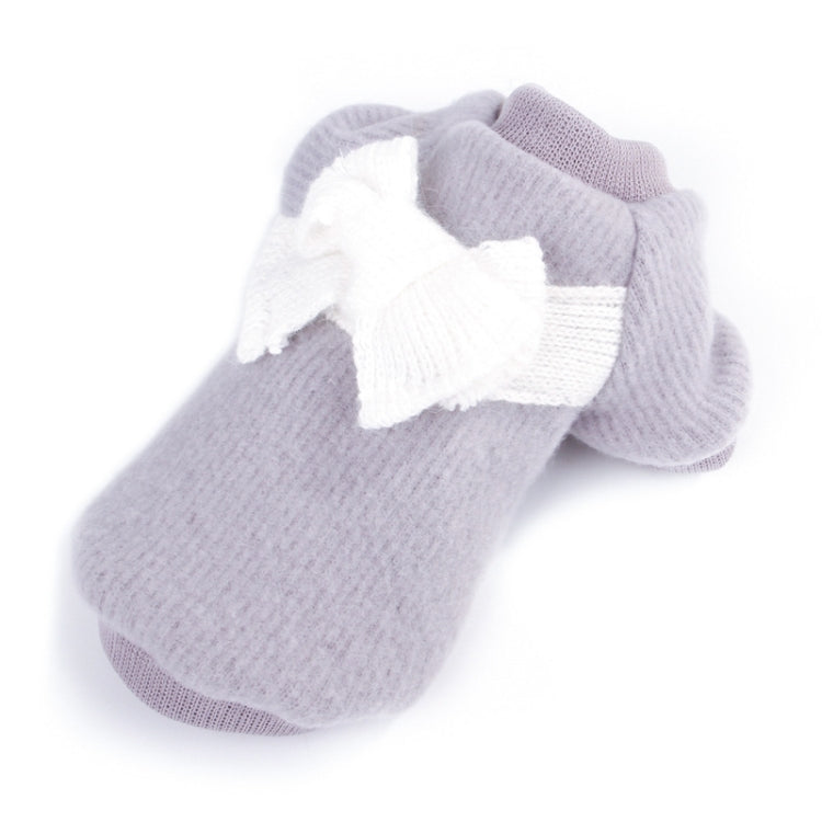 Autumn and Winter Knit Bow Sweater Bottoming Shirt Two Feet Pet Clothes, Size: L(Grey)
