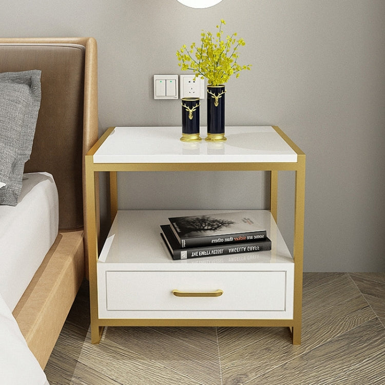 Simple Bedroom Mini Storage Locker Bedside Table, Color:B White Marble Surface