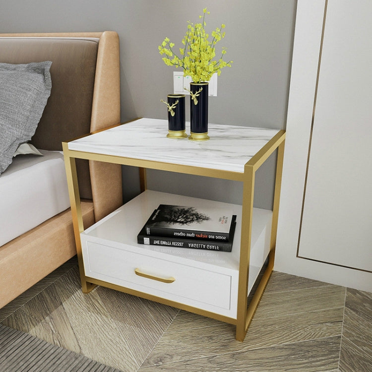 Simple Bedroom Mini Storage Locker Bedside Table, Color:B White Marble Surface
