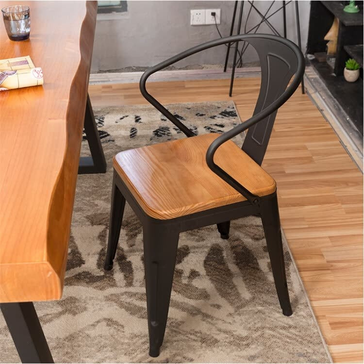 Industrial Wind Wrought Iron Solid Wood Office Lounge Chair